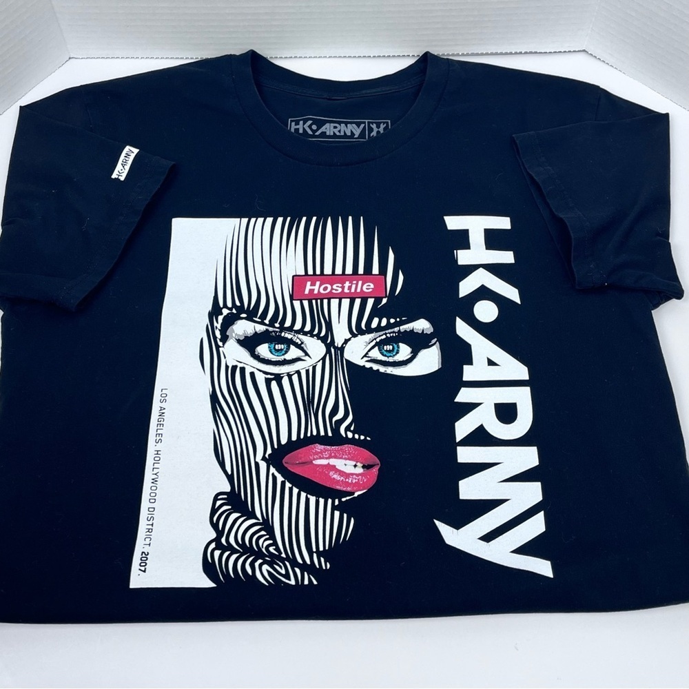 HK Army Fugitive Paintball Men's Graphic Print Black Tee Shirt Size M Streetwear